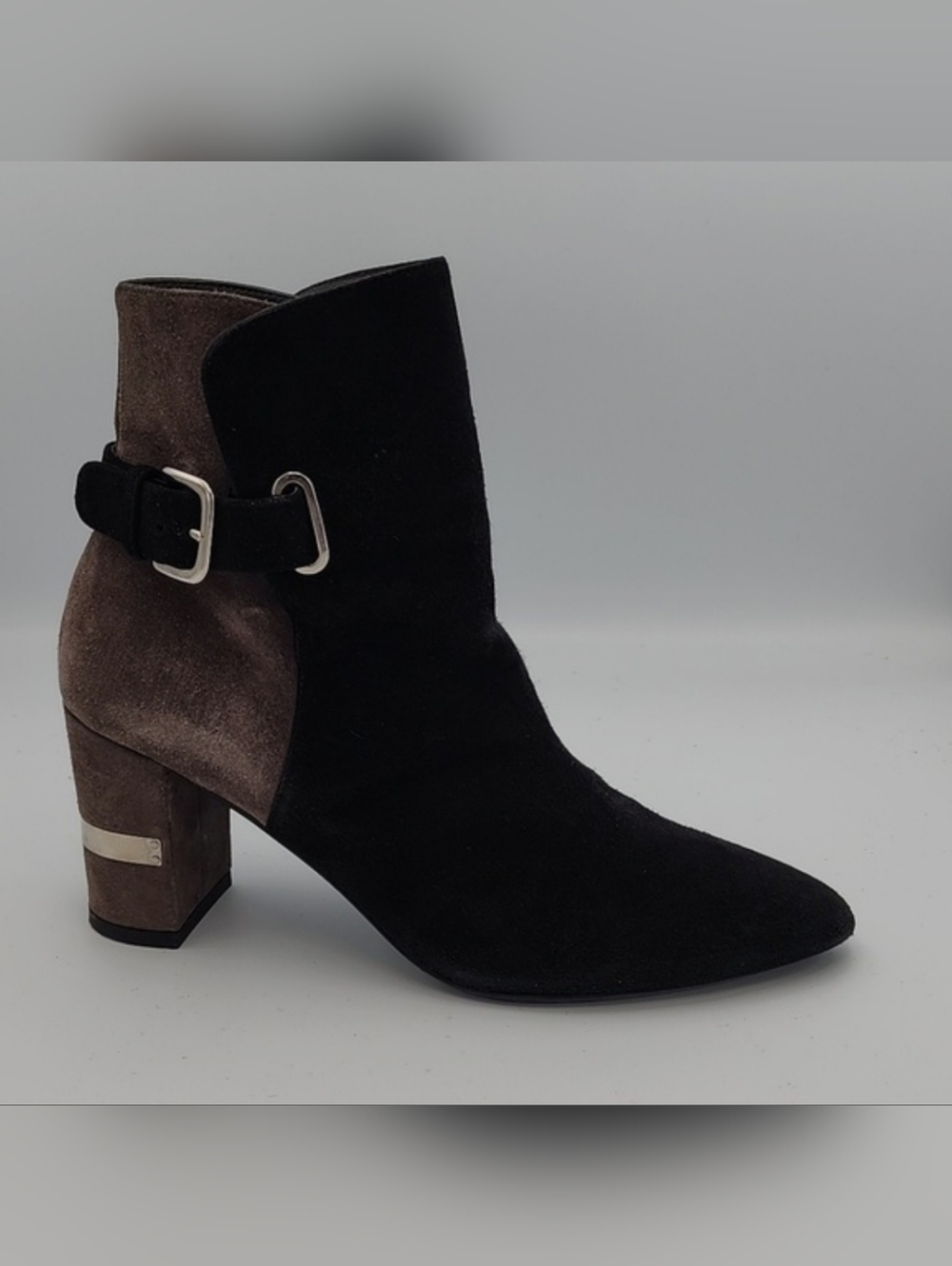 STUART WEITZMAN Color Blocked Mid-calf Boot with Silver Heel Band Detail, 7N